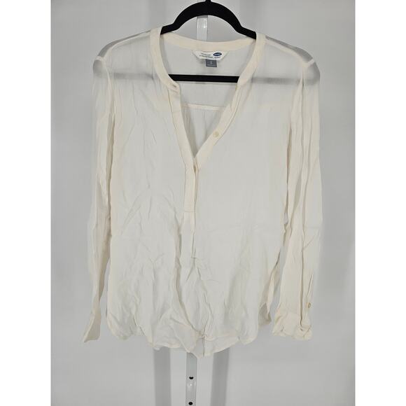 Old Navy Women's White Long Sleeve Button Front Popover Blouse Top Size S/P - Picture 2 of 3